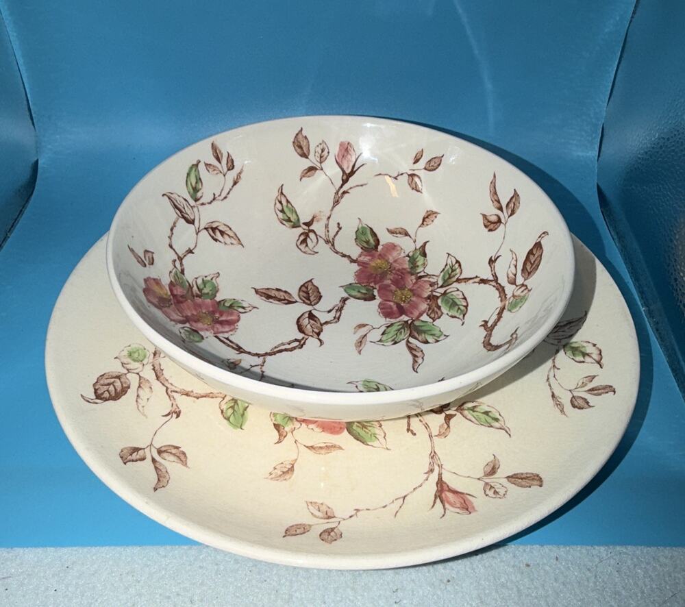 Nasco Springtime Floral Round Ceramic Plates Set of 2 Japan White Pink
